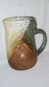 Ceramic Large Face Coffee Mug Vintage 1960s Tri Color 6 tall  