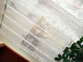Lovely Flower Trail Embroidered Sheer Cafe Curtain  