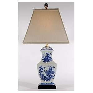   Blue & White Rectangular Porcelain Table Lamp