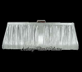 Pleated Clutch Evening Bag w/ Swarovski Crystal  Silver  