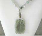 HAND CARVED GREEN JADE FISH PENDANT NECKLACE WITH SILVER FISH BALE 