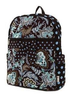   Large Quilted Floral Paisley Print Backpack   Blue/Brown by Belvah