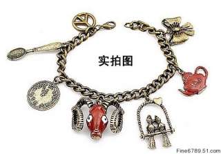   12Pcs Spoon Watch Sheep Bird Teakettle Metal Bracelets  