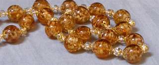 Vintage Murano Glass Gold Beads Necklace HAND MADE AMB  