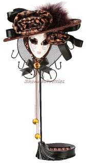 Nw Masquerade Mask Jewelry Stand Brown Feathers Big Hat Organizer 