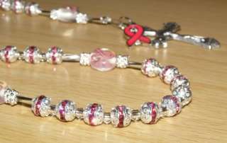   Crystal Rhinestone Pink Ribbon Breast Cancer Awareness Prayer Rosary