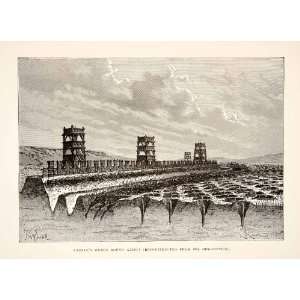 1890 Wood Engraving Julius Caesar Military Fortification Rings Roman 