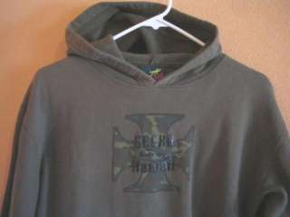 GECKO HAWAII Army Green surf Hoodie Boys L (14 16) pull over 