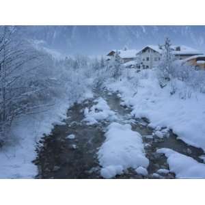  Snow Covered River and Houses, Mayrhofen Ski Resort 