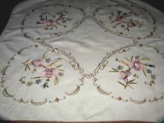 Wonderful Vintage Hand Embroidered Flowers Tablecloth  