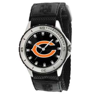 This watch features bold team logo, stainless steel back, black velcro 