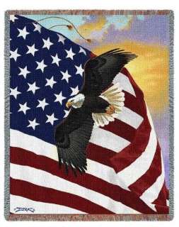 PATRIOTIC AMERICAN FLAG EAGLE TAPESTRY THROW BLANKET  