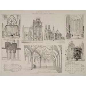  1870 German Scandinavian Church Architecture Lithograph 