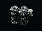 n164 silver skull simple punk chic hoop stainless steel stud earrings 