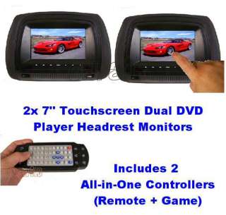 2x BLACK 7 Touch screen Dual Car Headrest DVD Monitors  