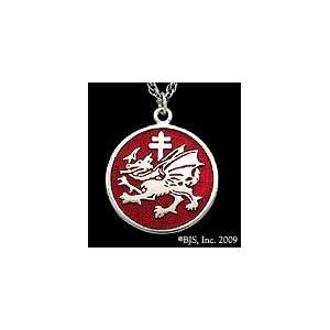 Enameled Dracula Order of the Dragon Sterling Silver Pendant Necklace 
