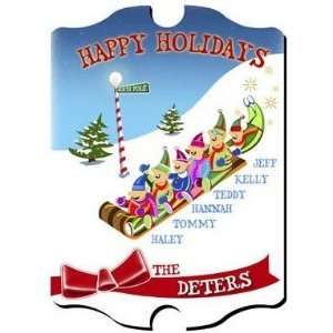   Vintage Holiday Sign Sledding Elves Family of 5 