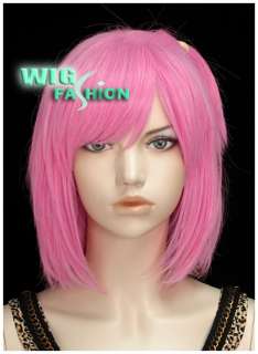 New Fashion Short Straight Bright Pink Hair Wig OU107  