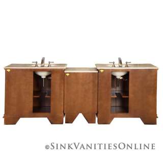    Travertine Top Cherry Finish Bathroom Double Sink Vanity Cabinet