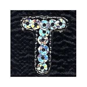    Letters Silver Sequin T   Iron On Applique 