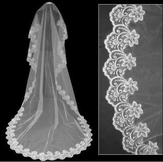 White and ivory wedding chapel veil Lace veil 1Layer  