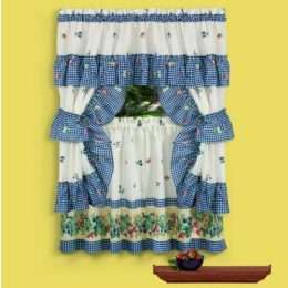   COMPLETE WINDOW SET  KITCHEN CURTAIN/24 long Bluberries, white  