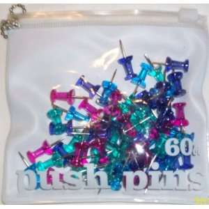  (3) 60ct Multi Colored Push Pins in Zippered Pouch Office 