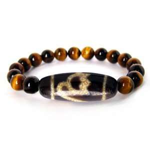  Lotus Dzi Bead Bracelet with Tigers Eye Crystal Beads (for 
