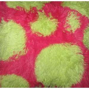  Pink and Lime Green Dots Faux Fur Throw Pillow