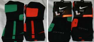 Two Pair Nike Elite Crew Basketball Socks Black/Orange and Black/Green 