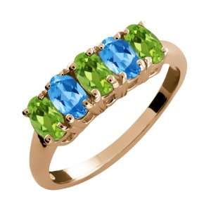   Ct Oval Green Peridot and Swiss Blue Topaz 14k Rose Gold Ring Jewelry