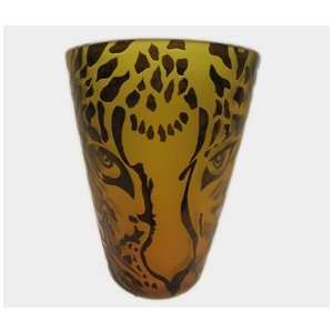   Correia Designer Art Glass, Vase Leopard Face amb/blk
