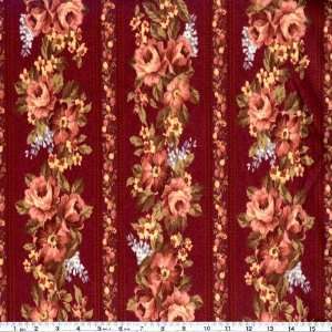  45 Wide Flannel Petal Border Stripe Wine Fabric By The 