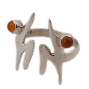   Ring (Small) with Red Carnelian Gemstones   Double Warrior I Jewelry