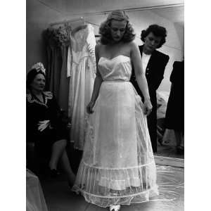 Bride Barbara Alvin Trying on Her Bridal Petticoat before Her Wedding 