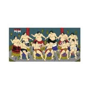Japanese Sumo Wrestlers by Vintage Japanese. Size 20 inches width by 
